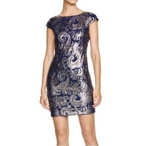 Adrianna Papell Navy and Silver Cocktail Driss